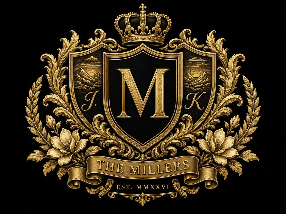 Sample Sparkle Family Crest in vintage gold on black